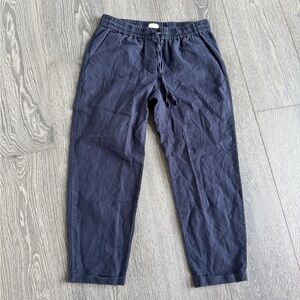 J. Crew Factory Navy Blue Linen Cotton Blend Drawstring Cuffed Pants Size 8